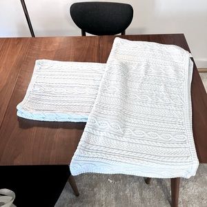 Two Ralph Lauren cotton cable-knit baby blankets in light blue